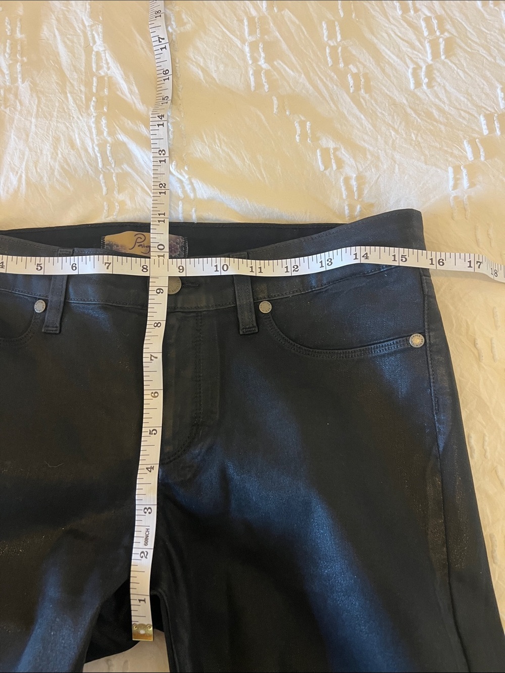 PAIGE Pandora Peg Skinny Luxe Black Coated Skinny Jeans Pants Like New Hoxten - Picture 9 of 13